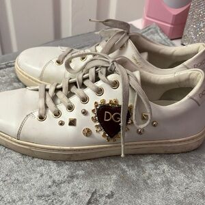 Dolce & Gabbana White Gold-Embellished Sneakers